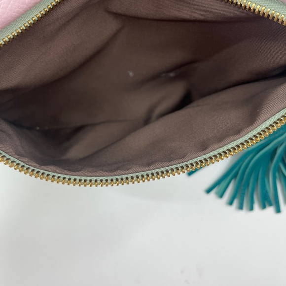 J Crew Leather Crossbody / Clutch with Pink & Green Color block and Fold Over - Picture 9 of 11